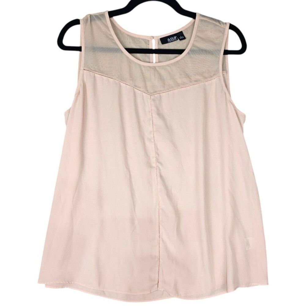 a.n.a. Sleeveless Sheer Mesh Yoke Blouse Light Pink Pastel Women's Size Large